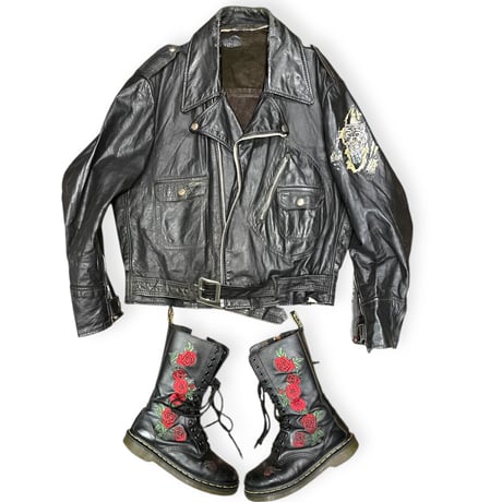 [USED] Hand Paint x "BORO" ライダース Leather JKT ♡🐺