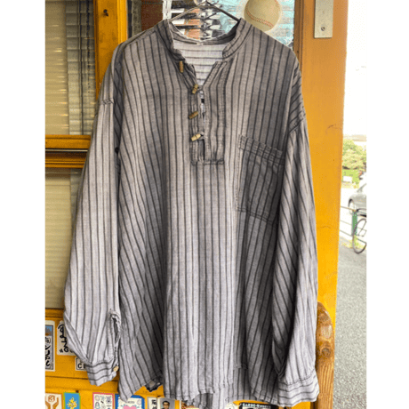 [USED] ストライプ ガーゼ SHIRTS/トグルボタン