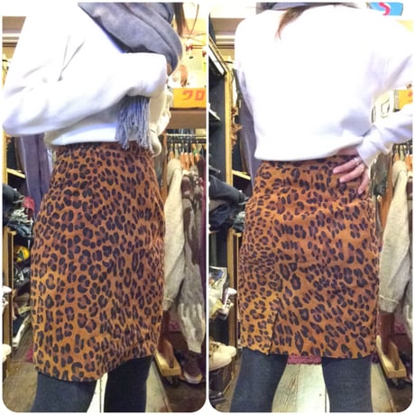 [USED]Real leather レオパード柄スカート