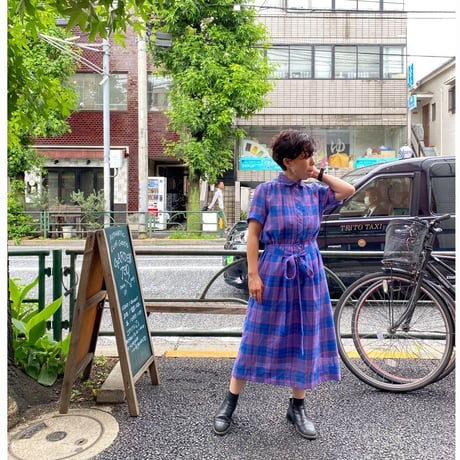 [USED]  フロントボタンのチェックワンピース