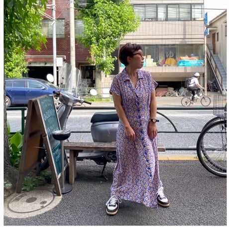 [USED]前開きレーヨン花柄ワンピース
