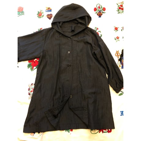 [USED] BLACK NYLON HOODIE COAT
