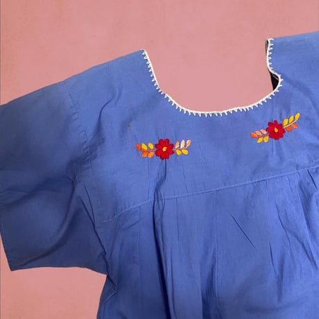 メキシカン刺繍ワンピース simple SAX🩵