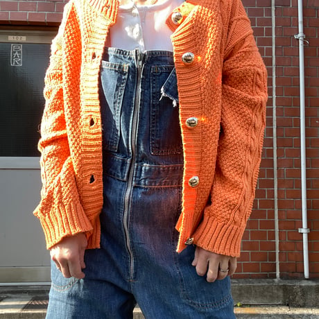 [USED] オレンジ🧡cotton ケーブル ニットカーディガン