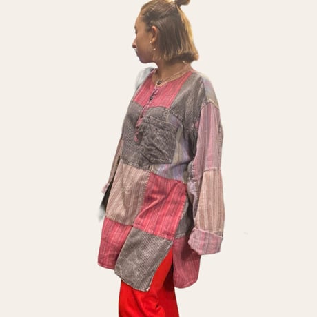 [USED] インド綿 パッチワーク P/O SHIRTS