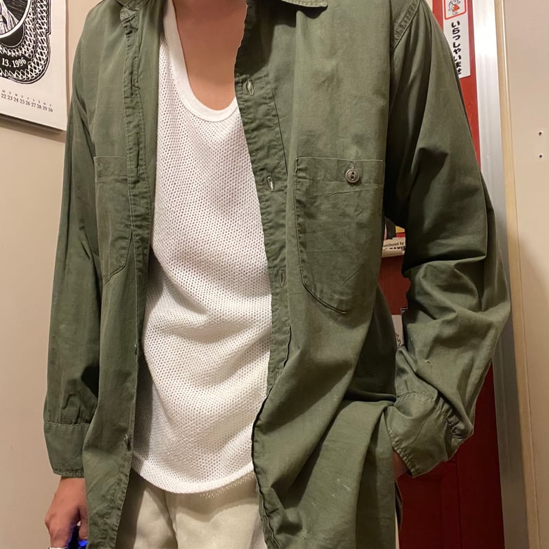 ★ミリタリー 英字 ヴンテージ風 ペイント カーキ ARMY 男前 シャツ★ VINTAGE] MILITARY風 L/S SHIRT | garden730