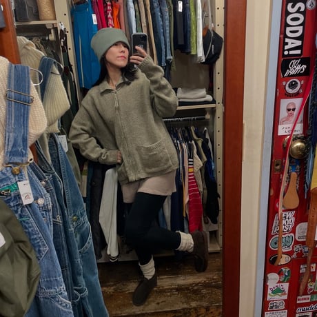 [USED] WOOL RICH モスグリーン FULL ZIP ニット