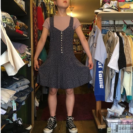 [USED] 小花柄 Navy サロペット