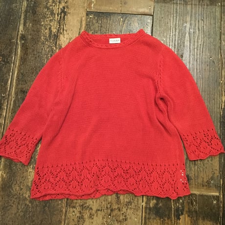 [USED] ひらひら 赤い COTTON ニット