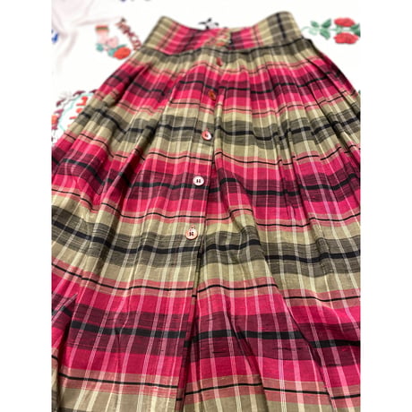 [USED] ピンク×グリーンチェック柄スカート
