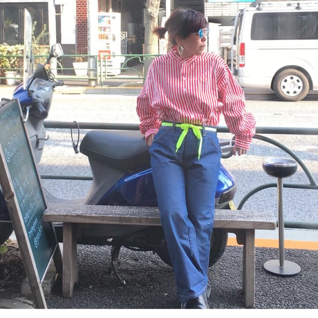 [USEDかわいい！ストライプ スタンドカラーシャツ