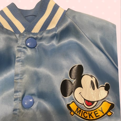 [USED] KIDS  vintage Mickey サテンスタジャン🩵