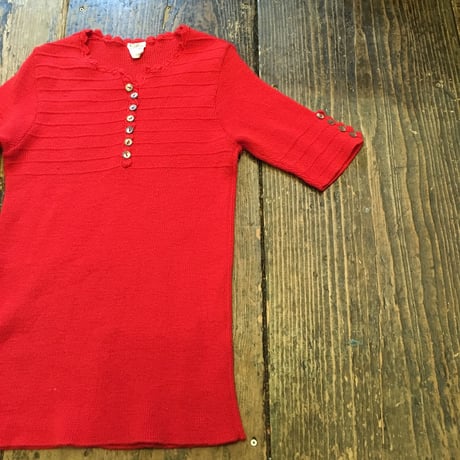 [USED] かわい♡ Euro Vintage シェルボタン S/Sニット