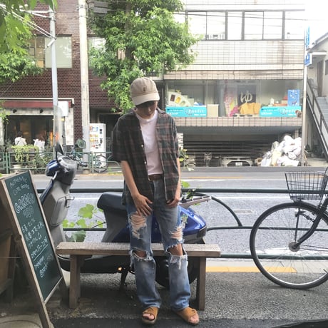 [USED] open collar ♡ チェックshirt
