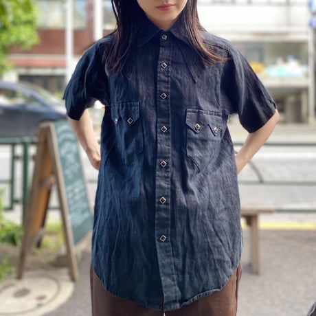 [USED] "Rockmount" リネンウエスタンシャツ(BLACK)