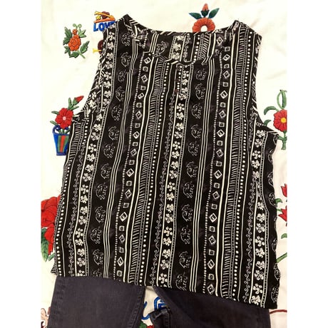 [USED] エキゾチック柄 ゾウさん ノースリーブTOPS