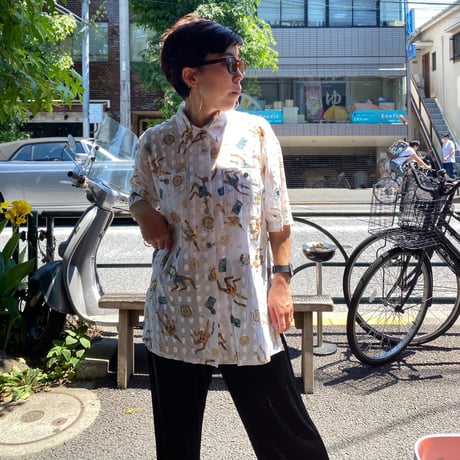 [USED] シースルー 総柄ブラウス