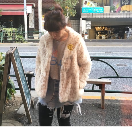 [USED] オフホワイトレオパード柄フェイクファーJKT