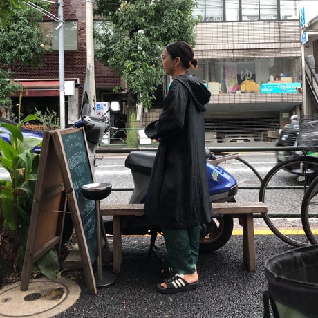 [USED] BLACK NYLON HOODIE COAT