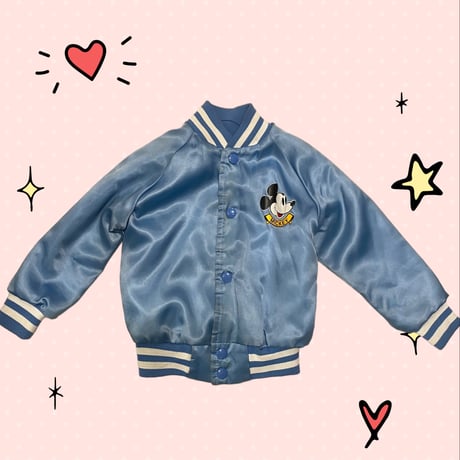[USED] KIDS  vintage Mickey サテンスタジャン🩵