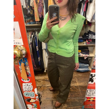 [USED]ライムグリーン　カーディガン💚