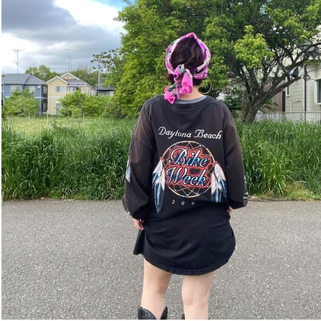 [USED] "bike week "GOOPRINT 袖プリ ロンtee