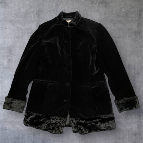 [USED] スタンドカラーベロアコート🖤