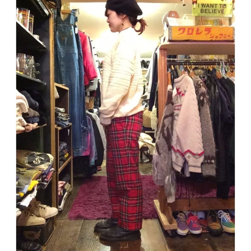 美品♡ドロワー　パンツ　タータンチェック　赤　緑　40 ストレートワイド　シルク 美品♡ドロワー パンツ タータンチェック 赤 緑 40 ストレート