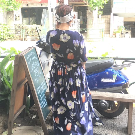 [USED]前開き レーヨン花柄ワンピース