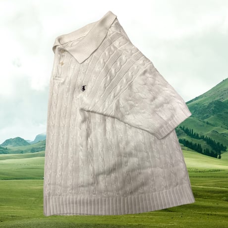 [USED]  polo  ケーブルニット　ポロシャツ　white