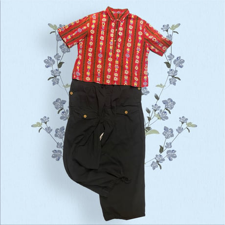 [USED]vintage ハーフボタンショート丈柄シャツ