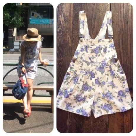[USED] 花柄Cottonショートオーバーオール