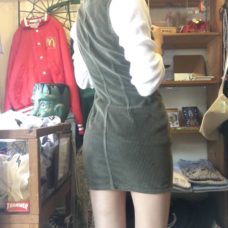 [USED] Smoky green 太コーデュロイ miniワンピース