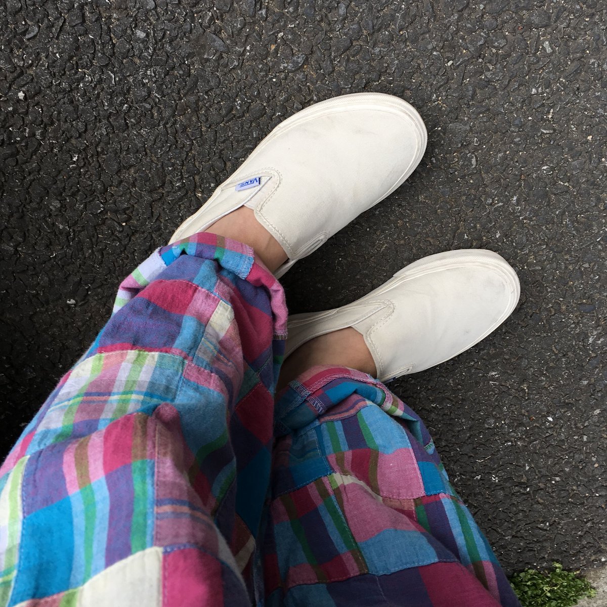 80’s BERLE USA製 マドラスチェック フレアパンツ パッチワーク USED] マドラスチェック パッチワーク パンツ | garden730