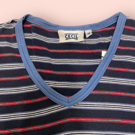 [USED] VネックマルチボーダーTee