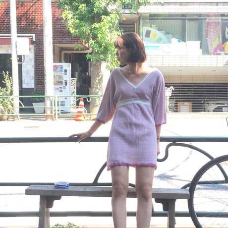 [USED] ピンクボーダー♡リブニットワンピース