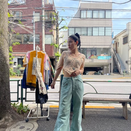 [USED]  70’s mint color フレア デニム pants