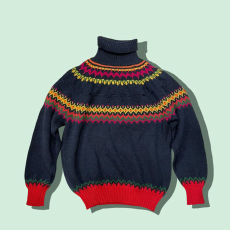 [USED] かわいい！Benetton ノルディック柄タートルニット♡