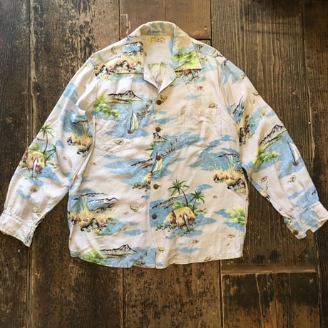 [USED] 50's  vintage L/S アロハシャツ made in Hawaii