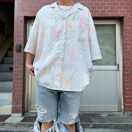 [USED] 淡いお花の LINEN シャツ