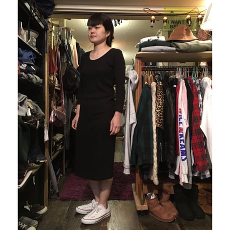 [USED]  BLACK リブ ニットワンピ