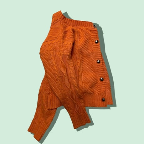 [USED] オレンジ🧡cotton ケーブル ニットカーディガン