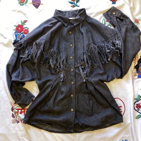 [USED] フリンジ BLK  DENIM SHIRTS