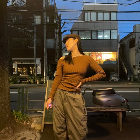 [USED]Jane Smith brown タイトストレッチトップス