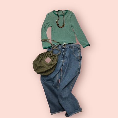 [USED] Good size♡Greenボーダーサーマル