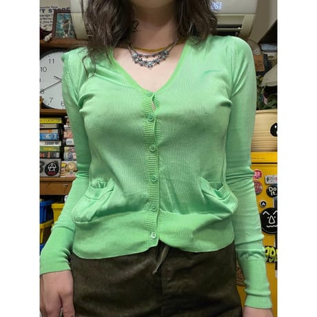 [USED]ライムグリーン　カーディガン💚