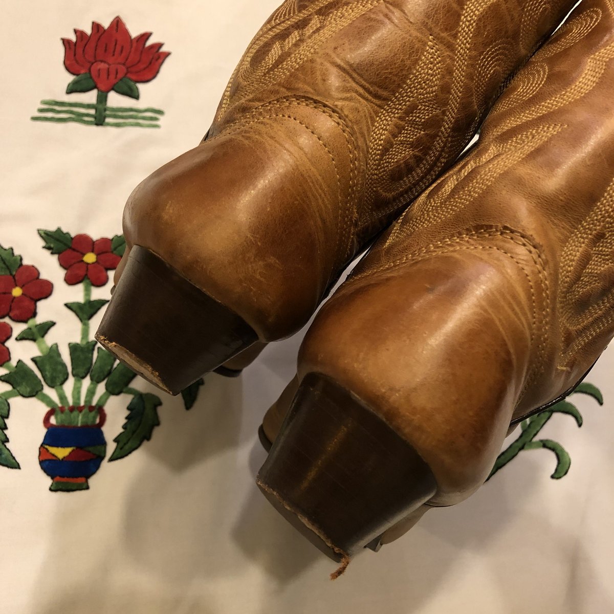 VTG Landis Boots Men 9 Brown Leather Cowboy Western Square