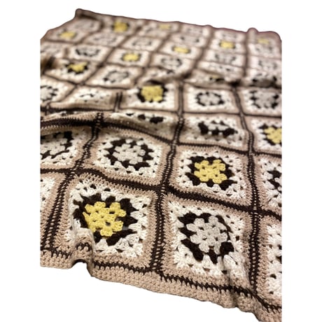 [USED] 鍵編みニット ブランケット 100cm × 150cm  BROWN/WHITE