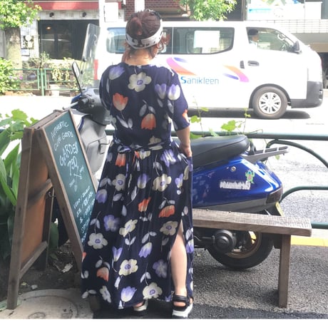 [USED]前開き レーヨン花柄ワンピース