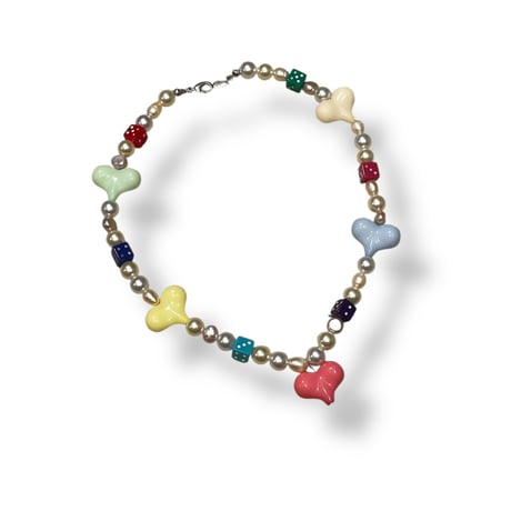 [ kozukix] NEW HEART PERL METAL NECKLACE